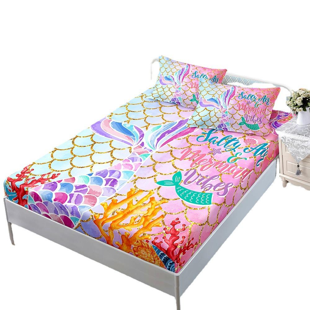 Gradual Change Color Mermaid Mattress Kit Three-Piece Pillowcase Mattress Cover