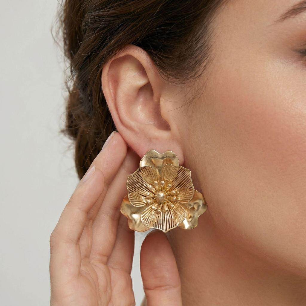 European & American Stylish Irregular Flower Stud Earrings for Women's Elegant Personality