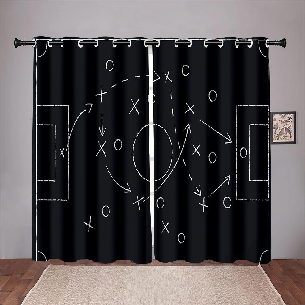 

Зеленые шторы для футбольного поля, футбольная линия, карта планирования, шторы из 2 панелей, гостиная, спальня, кабинет, детская комната, украшение 50W130H(CM)X2PCS&HooK