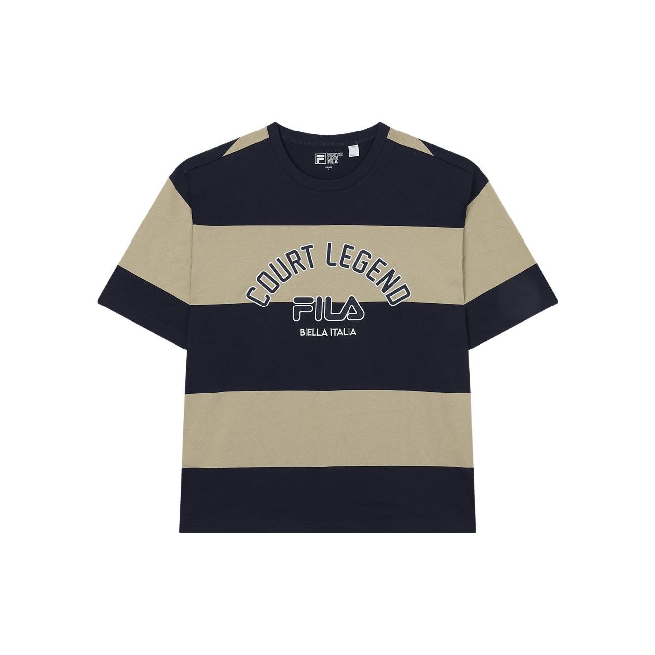 

FILA Fashion Loose Striped Print Tennis Letter Casual Spliced Short Sleeve Drop Shoulder T-Shirt Men Tops Secret-Mirror-Blue F11M339109FDB M