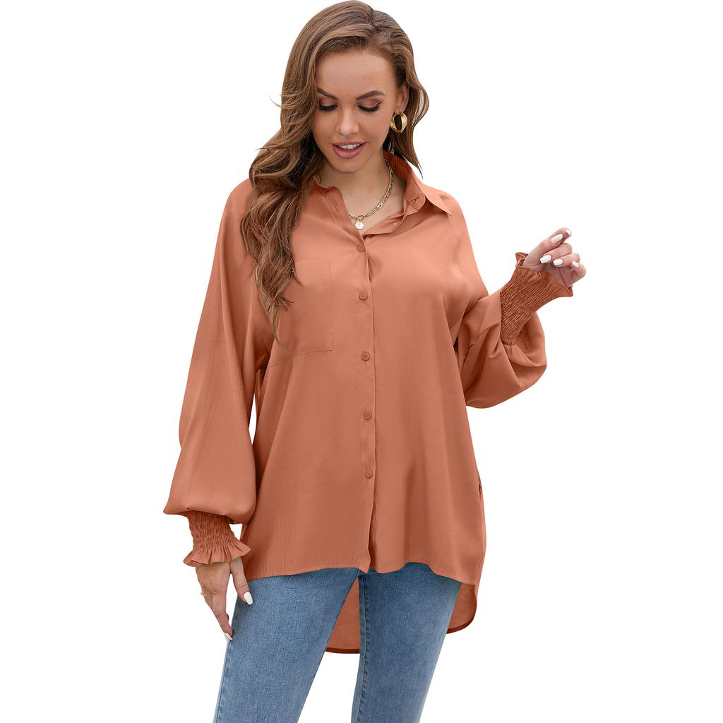 Spring and Autumn Women's Shirt Insert Sleeve Tencel Top Soft Solid Color Loose Plus Size Blouse
