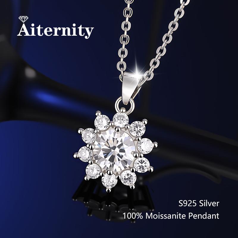 D Moissanite Pendant Luxury Wedding Sunflower for Women 925 Sterling Silver Jewelry Wedding Bridal Moissanite Diamond Necklace