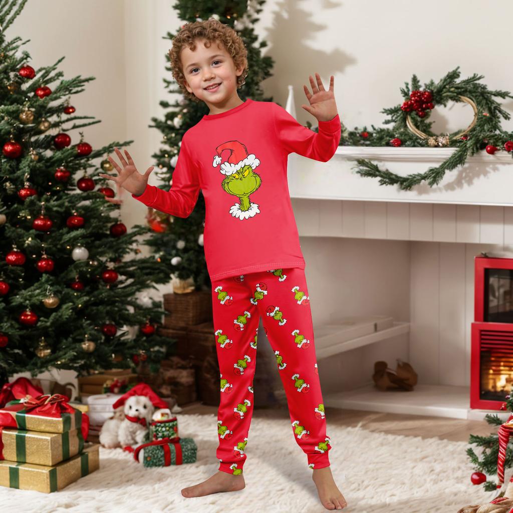 Print Cute Family Set Pajamas, Home Clothes, Family Set Long Sleeve Top Pants Set