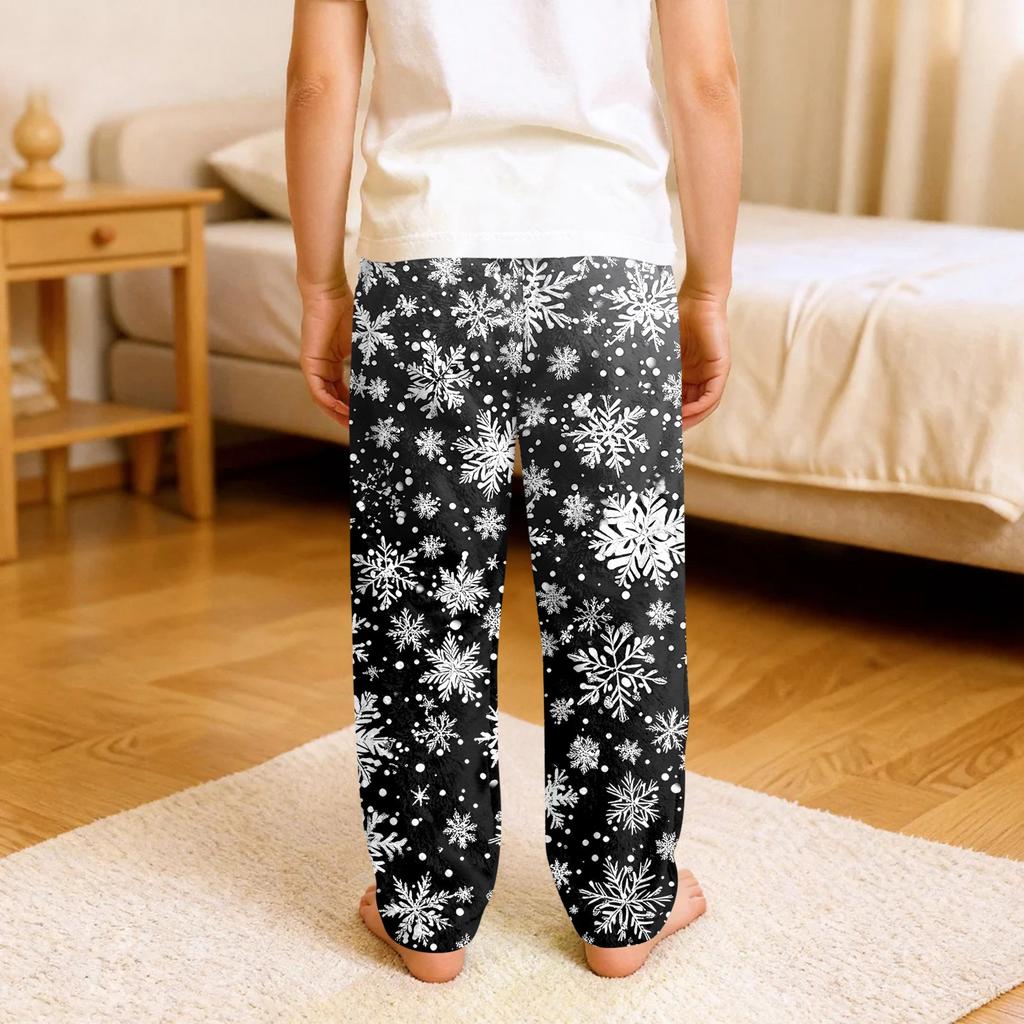 Barnens mjuka och bekväma pyjamasbyxor med jultryck och vardagsbyxor