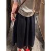 Women's Elastic Waist Drawstring Midi Skirt Loose Fit Solid Color A-Line Casual Skirt