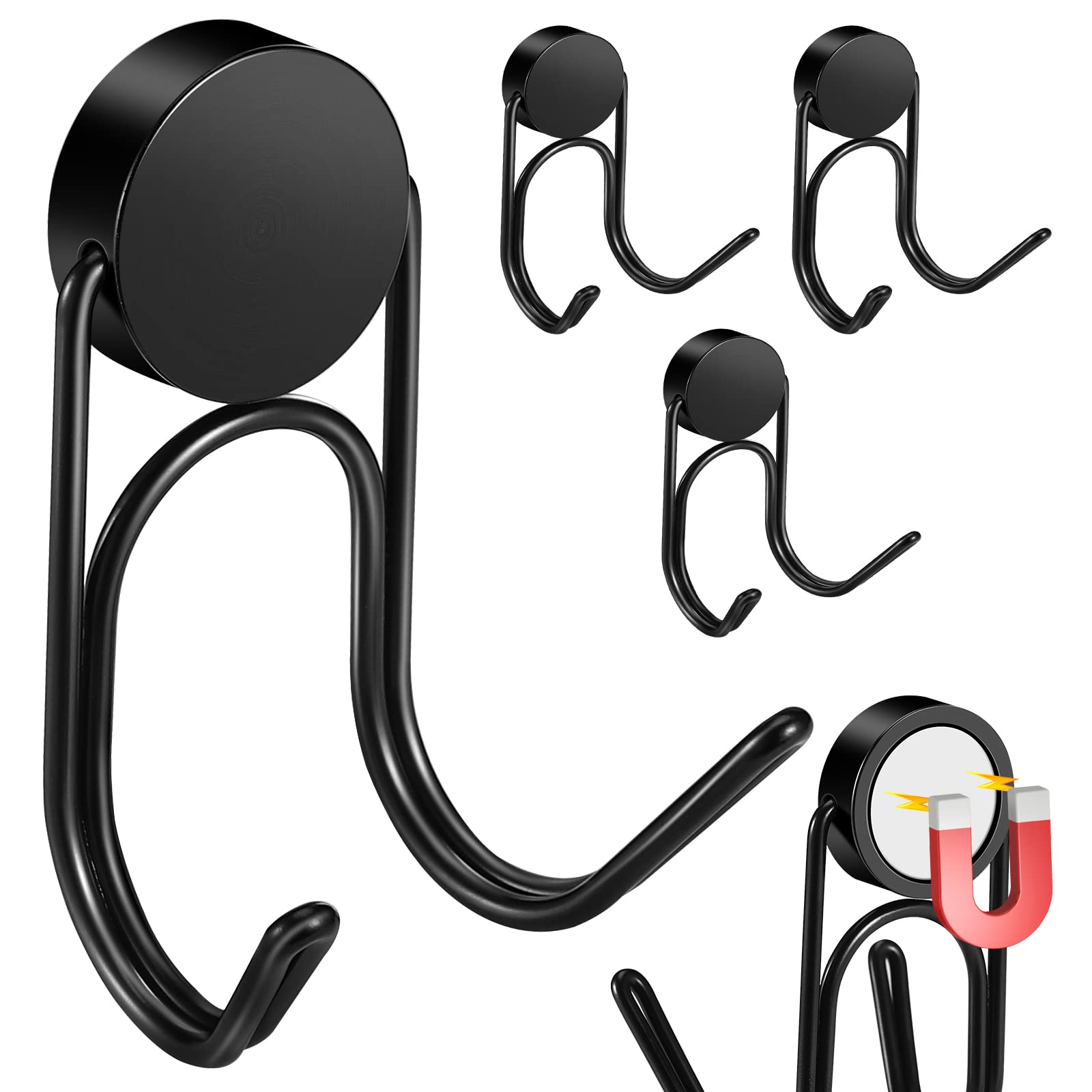 

Wowfill Magnetic Hooks with 304 Stainless 28kg Vertical Load 5kg Horizontal Load for Wall 4 Pieces Magnets, Steel, Rust-Resistant, Capacity, Capacity, чёрный