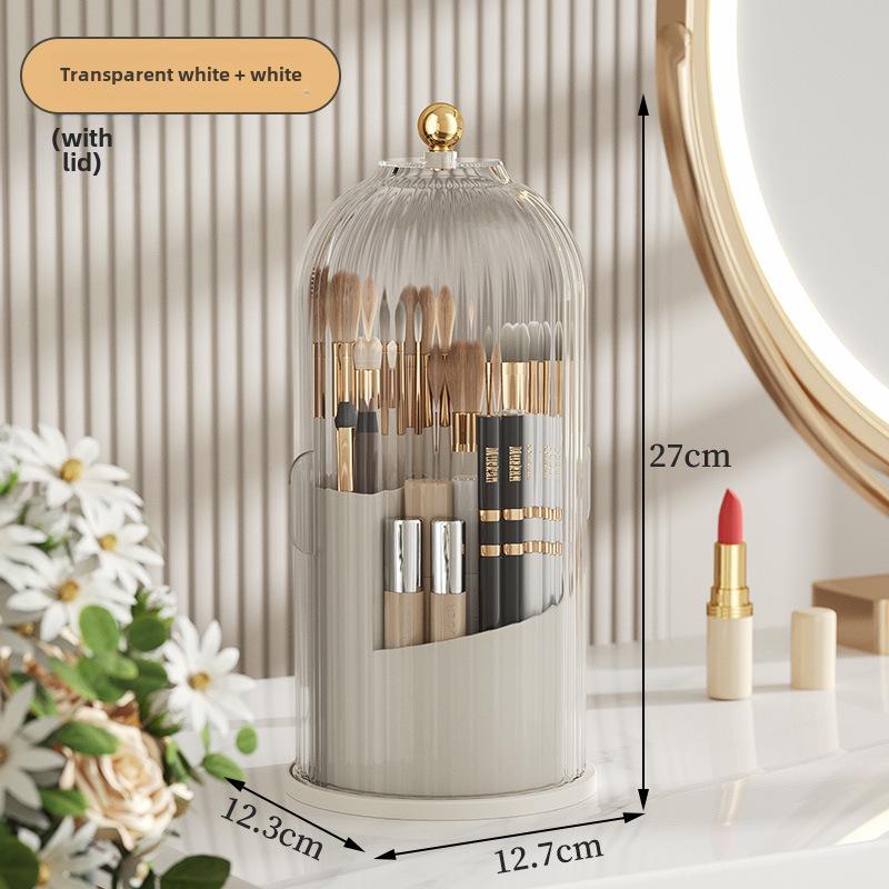 Rotatable Transparent Cosmetics Organizer: Dustproof Makeup Brush Holder & Lipstick Rack