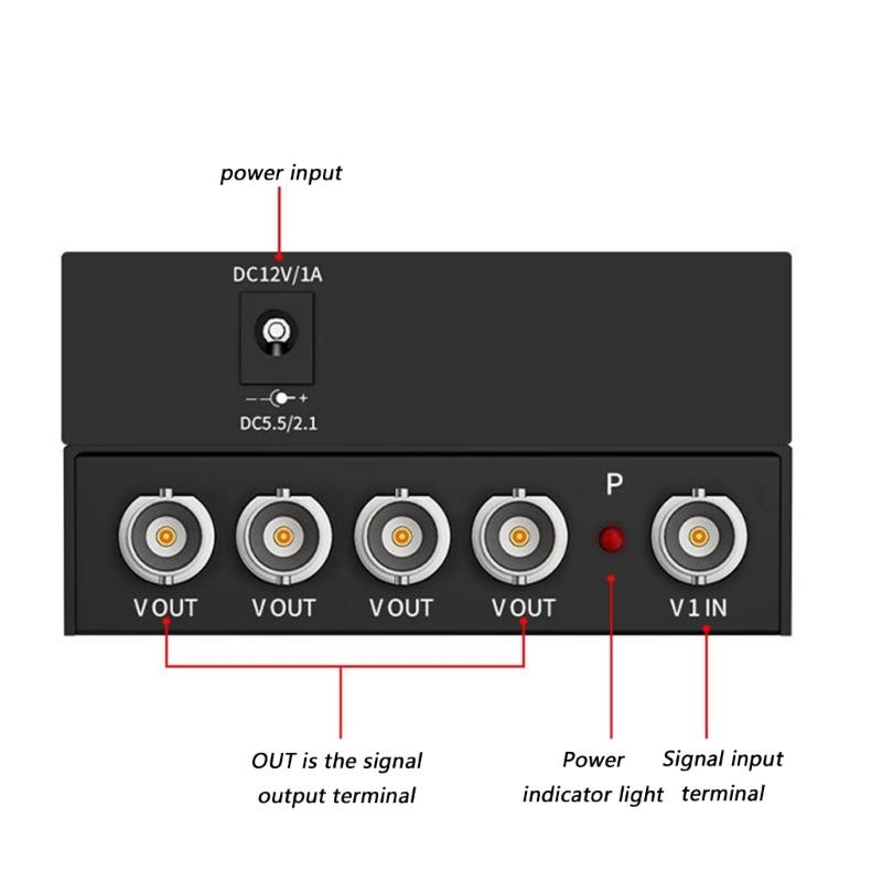 Metal Housing AHD CVI TVI BNC Video Distributor Unit Supports Various Camera Associations With 1 Input And 4 Outputs