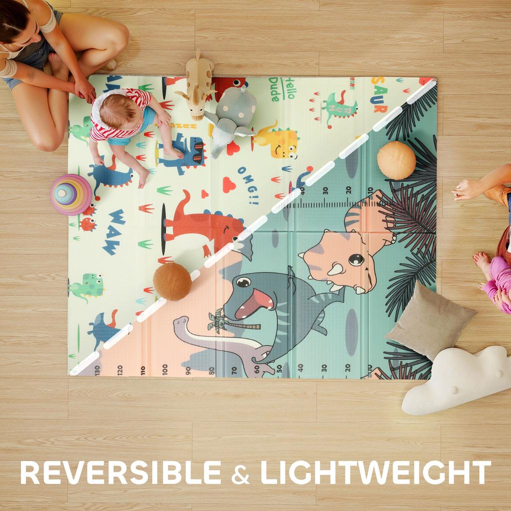 Dinosaur-Themed Baby Plat Mat Double Sided, Foldable, Water-Resistant for Outdoor/Indoor, 177 x 146 x 1.5cm