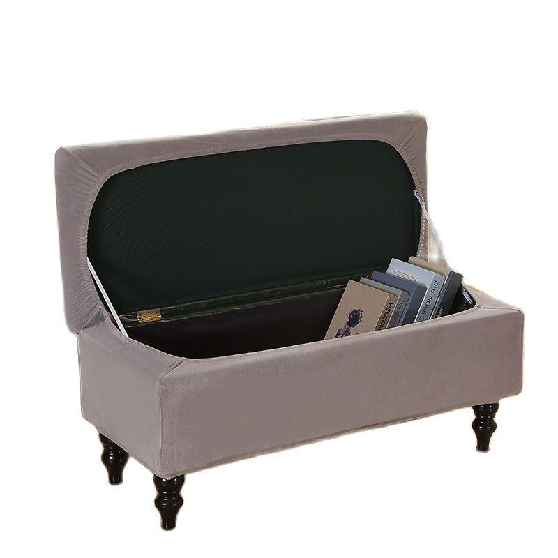 Plush Silver Fox Fur Storage Stool Cover with Flip-Top