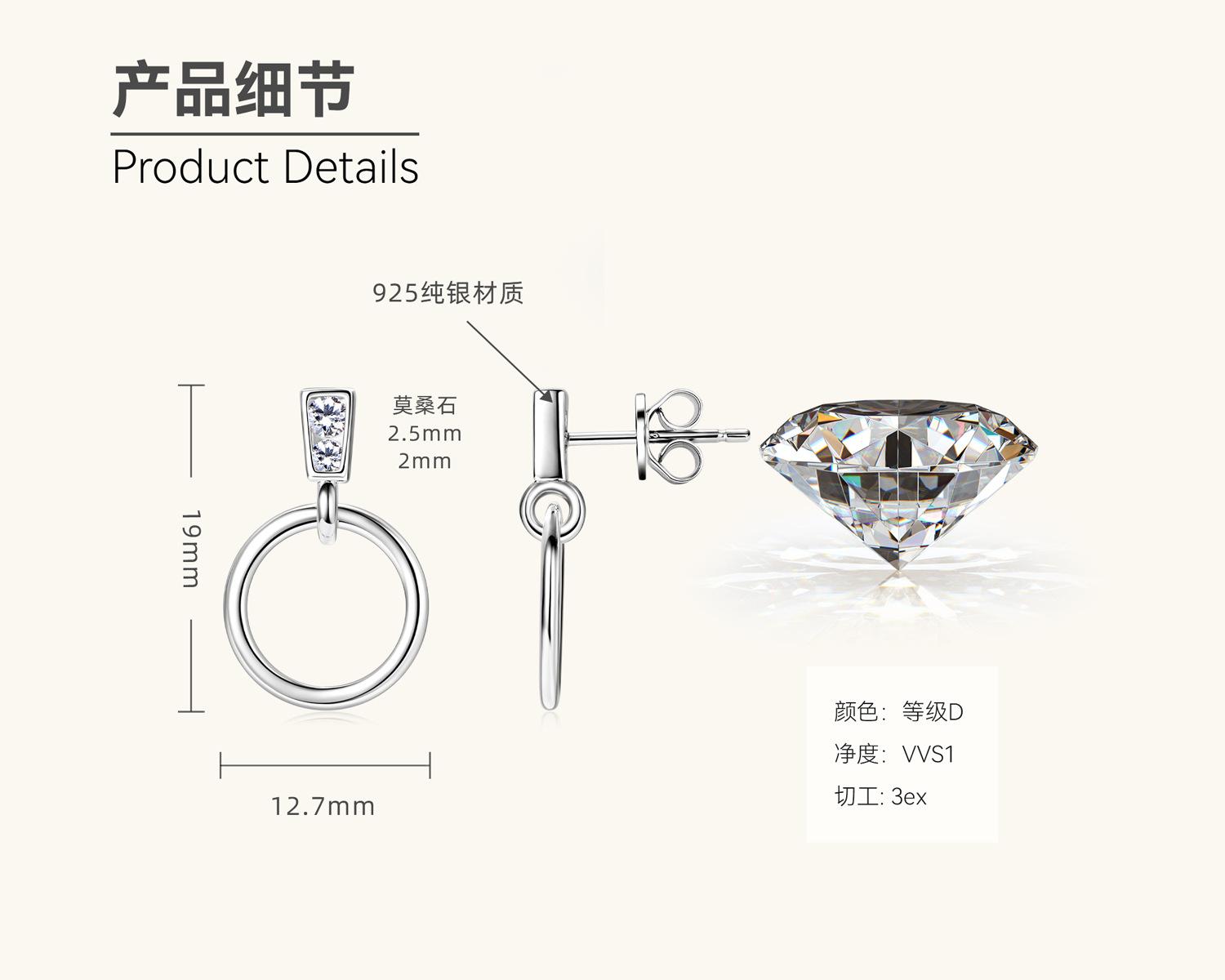 

Silvere Glam Европейские и американские нишевые ретро круглые серьги-пусеты с муассанитом, серьги из стерлингового серебра 925 пробы с микро-паве, серьги класса люкс 0.09 carat+0.09 carat белый