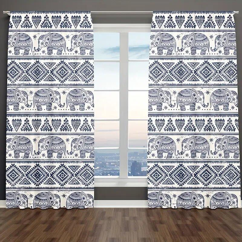 Bohemian Elephant Pattern Printed Curtains   Christmas Decorations   Bedroom and Living Room   Home Decoration   Room Decoration