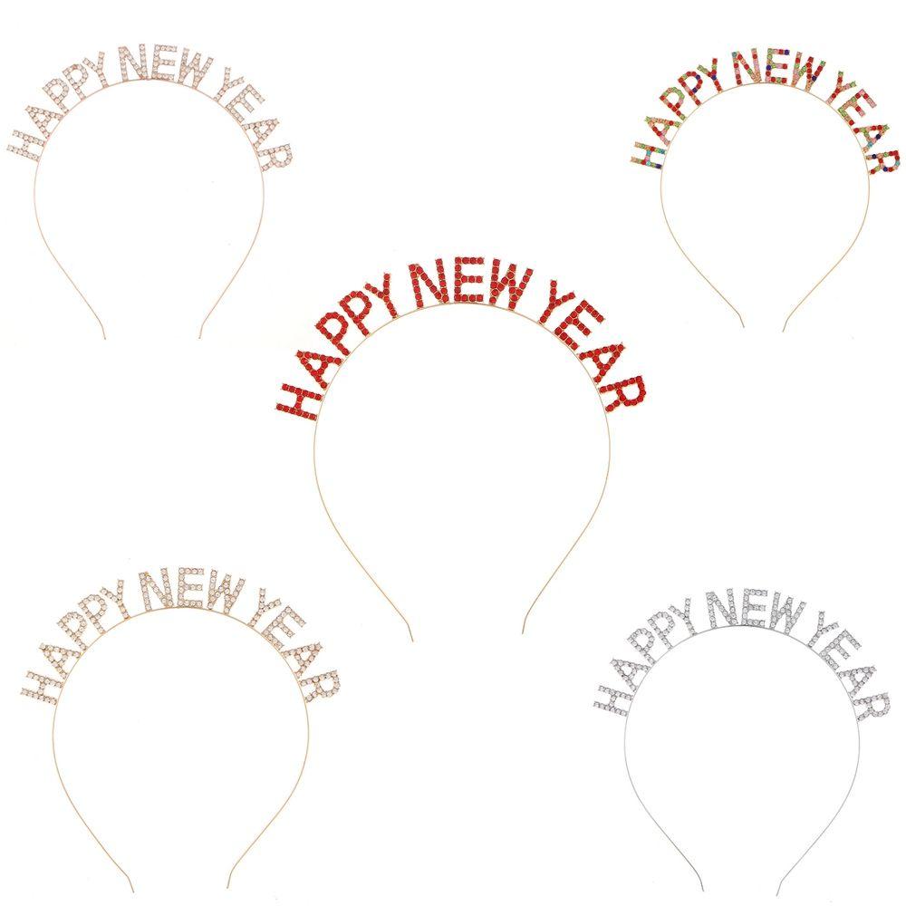 Headdress Letter HAPPY NEW YEAR Headband Rhinestone Crown Korean Style Hair Hoop Female Jewelry