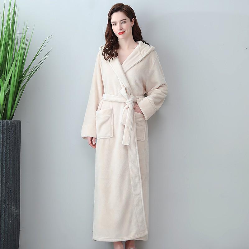 Matching Couple Hooded Flannel Bathrobes - Thick, Long Coral Fleece for Autumn/Winter