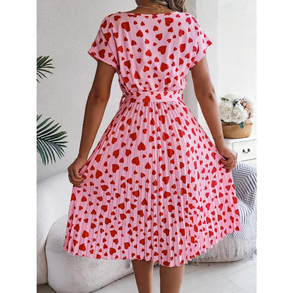 Dárek na Valentýna Jaro Léto Ležérní Barevný kontrast Láska Šaty s krátkým rukávem v pase s plisováním pro ženy