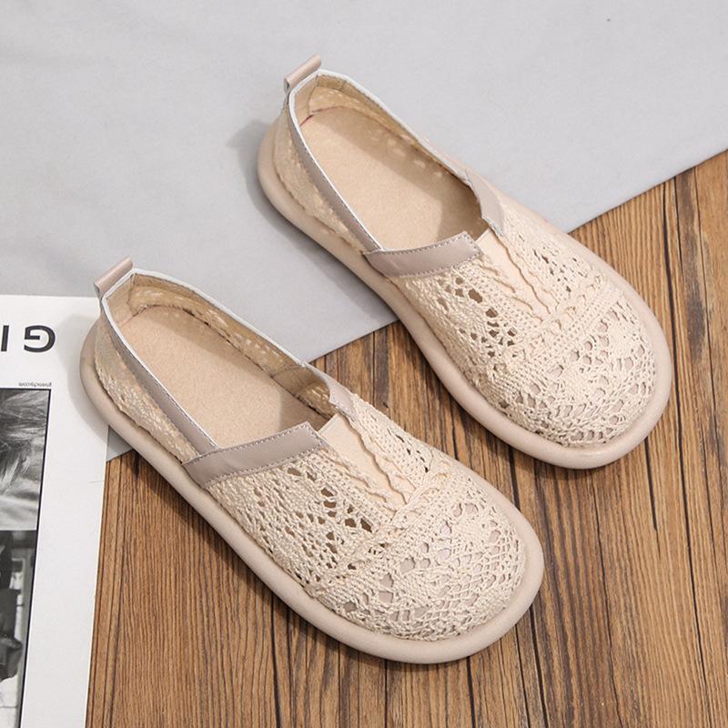 Fashion Concise Flat Bottomed Mesh Single Shoes for Women Hollow Sandals for Women Breathable Mesh Shoes Soft Soled Work Shoes Loafers