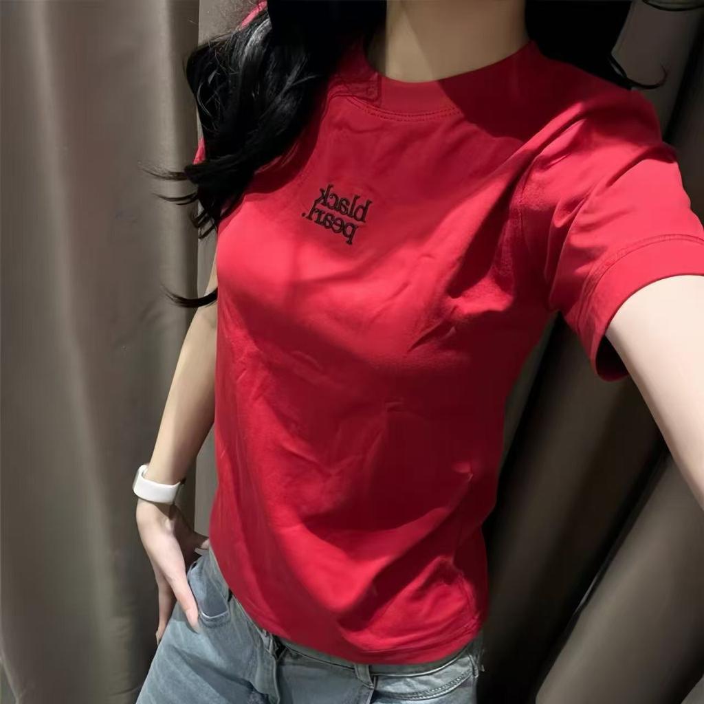 Letter Embroidery Short-sleeved T-shirt Women's Summer New Slim-fit Women's Round Neck Student Women's Clothing Women's Fashion
