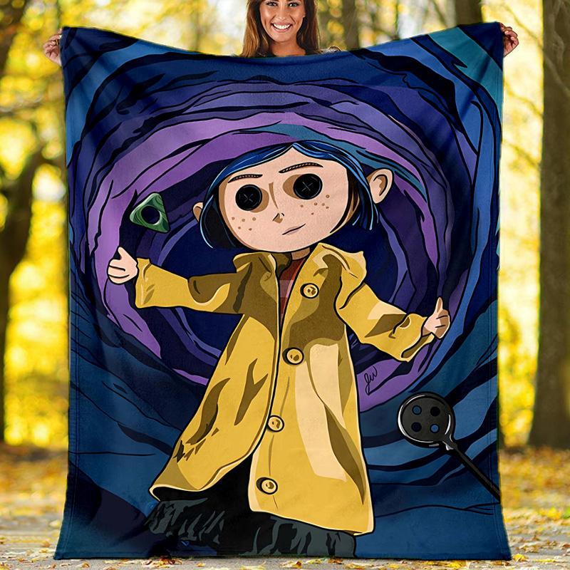 1pc Coraline4 Theme Blanket - Digital Print, Polyester, Cozy for All Seasons, Perfect for Outdoor, and Travel