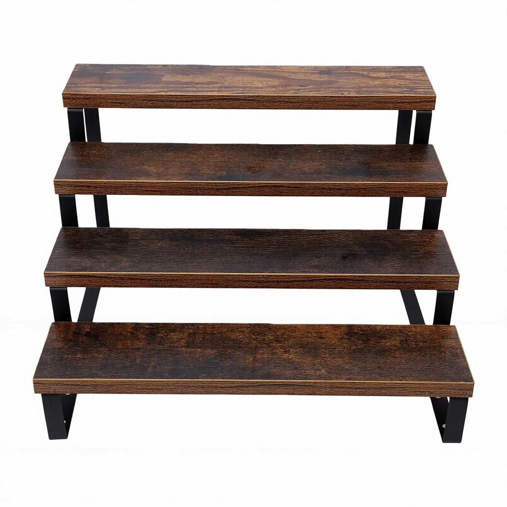 Wooden Display Riser Stand 4 Tiered Perfume and Cologne Organizer Display Shelf for Vanity Cabinet Farmhouse Decor Dark