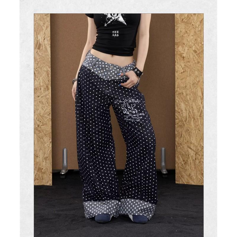 American Style Polka Dot Embroidered Wide Leg Jeans Men Women Casual All-match Long Pants