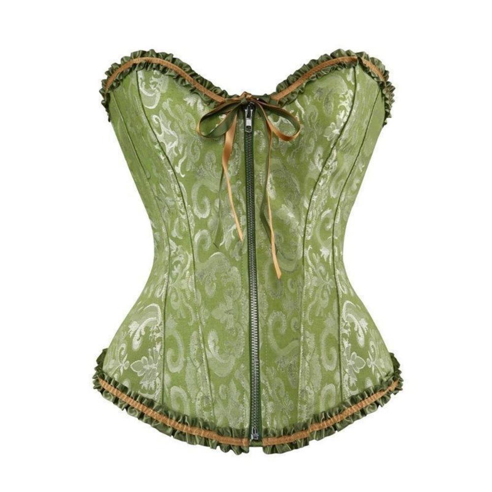 Zipper Jacquard Underbust Corset Lace Up Steel Boned Corset Waist Trainer Y2k Tops Jacquard Fabric Bustier Top Date Night