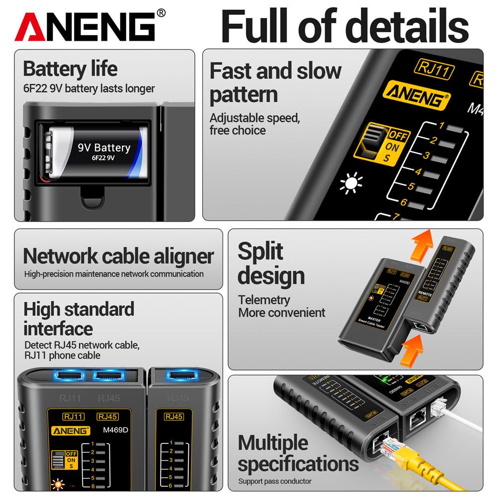2026 Multifunctional ANENG M469D RJ45 Cable Lan Tester Network Cable Tester RJ45 RJ11 RJ12 CAT5 UTP LAN Cable Tester Networking Tool Network Repair