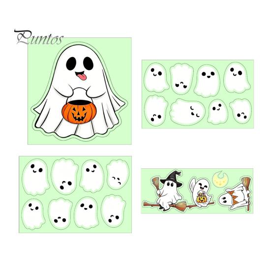Decorative Glass Film for Home Halloween Glow-in-the-Dark Wall Stickers, Cute Cartoon Pumpkin Ghost Decals, Waterproof PVC Window Clings Removable Art
