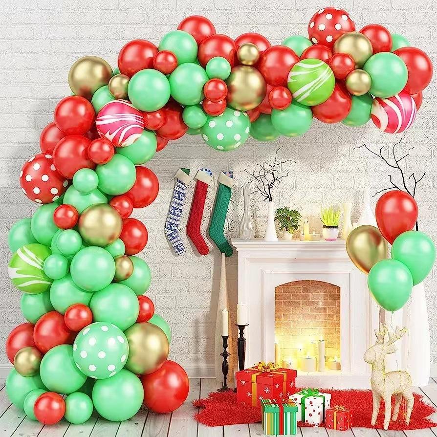 

Christmas Atmosphere Decoration Agate Polka Dot Red And Green Metal Latex Balloon Chain Set Arrangement Set as shown