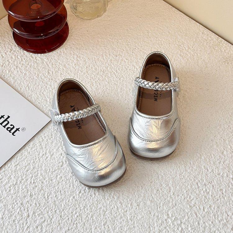 Girls Princess Shoes Small Leather Shoes 2025 Spring Children's Foreign Style Little Girl Silver Single Shoes Stage Mary Jane Ladyshoes