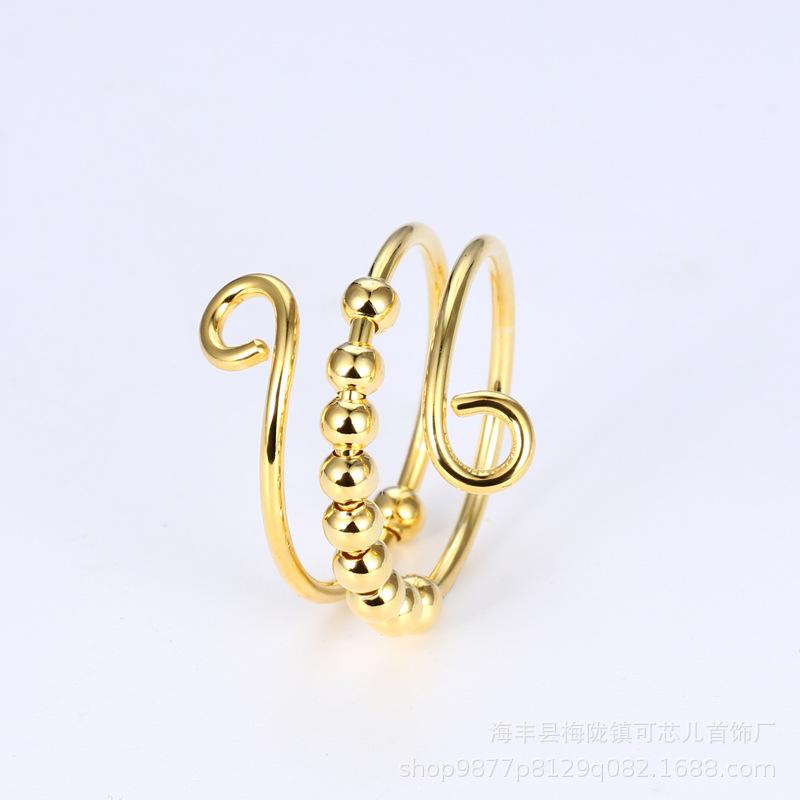 YILUOCD 2024 Rotate Beads Adjustable Anxiety Rings For Women Men Stress Relief Fidget Spinning Ring Copper Jewelry