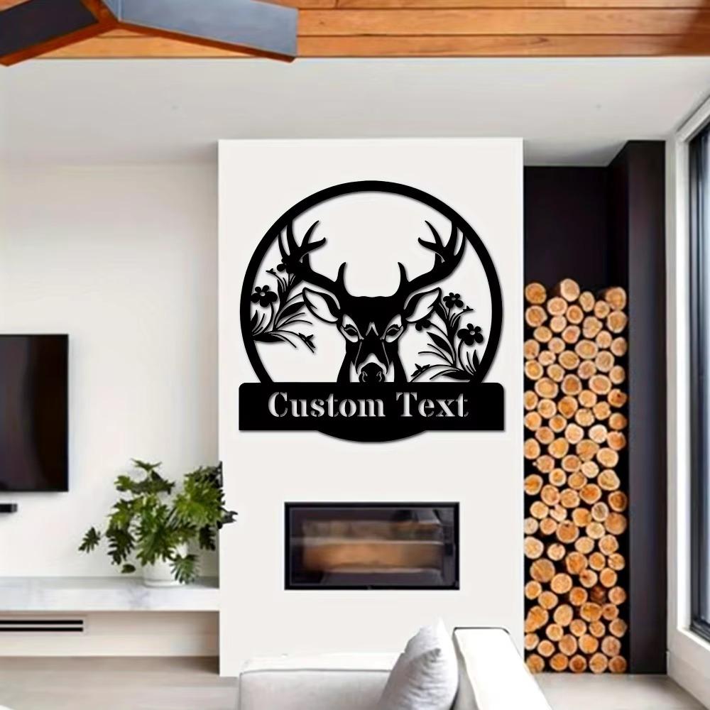 Stylish Black Iron Deer Family Name Plaque   Customizable Metal Wall Art for Home Indoor Outdoor