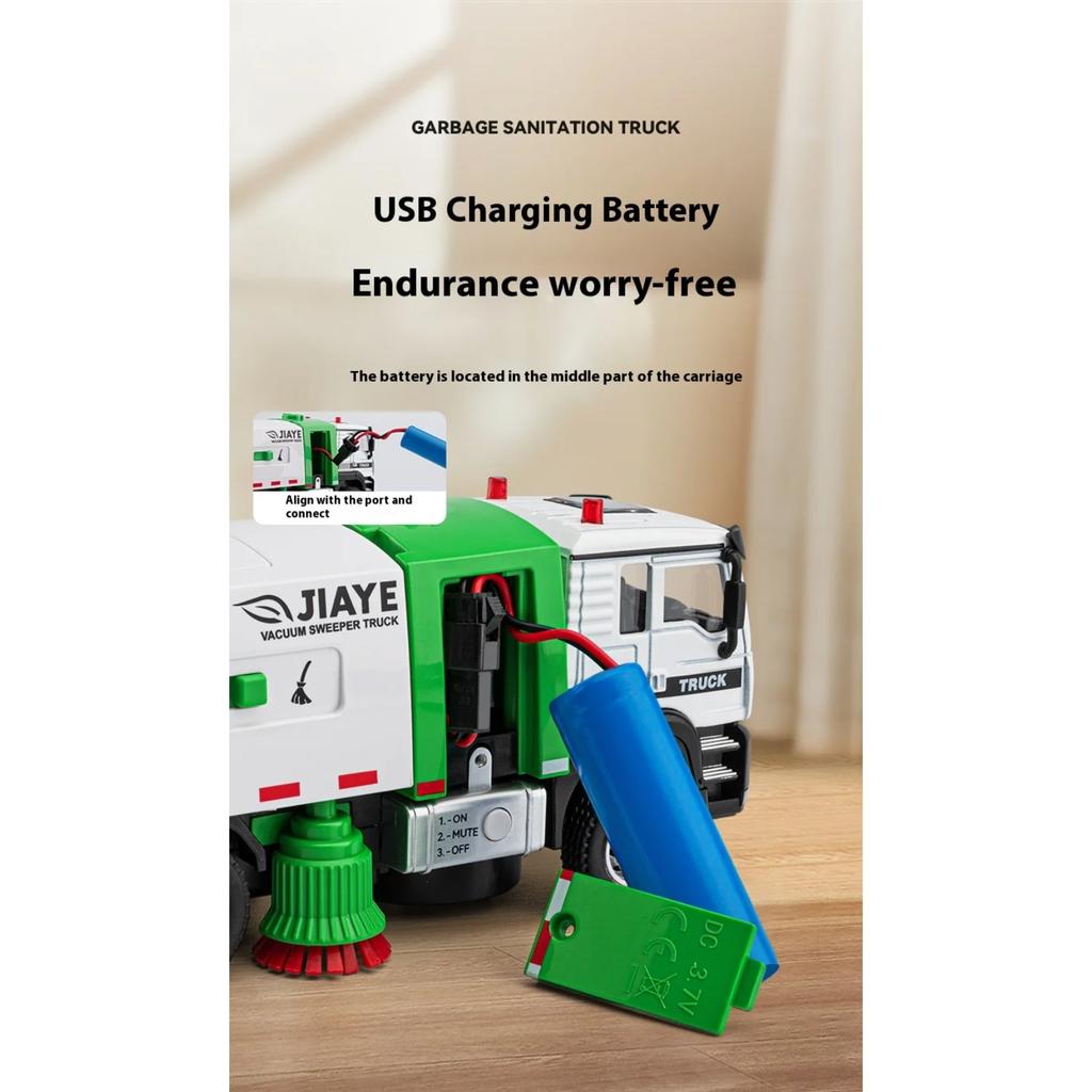 1/50 Vacuum Cleaning Truck Alloy Diecast Model Urban Sanitation Series Toys Hight Simulation Sound Light Toy Birthday Presents
