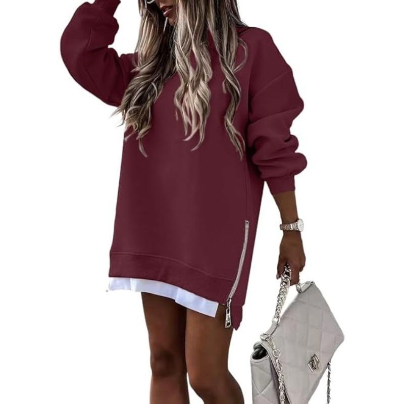 TIFICY Pullover e maniche lunghe con scollo a maniche lunghe autunno inverno stampa tinta unita moda casual da donna
