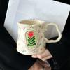 Keramik-Kaffeetasse mit ergonomischem Griff, unregelmäßiges florales Muster, spülmaschinenfeste Neuheitstasse für Kaffee, Tee, Milch