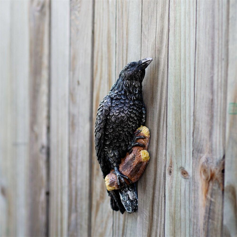 Creative Resin Raven Statue Realistic Interesting Bird Statue Raven Black Outdoor