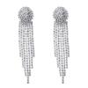 Elegant European & American Style Geometric Tassel Earrings with Inlaid Diamonds - Long, Exaggerated Design for a Slimmer Face Look