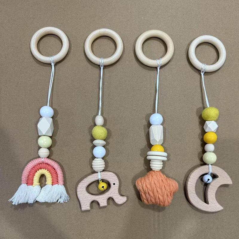 Kids' Fitness Rack Decor: Cotton Thread Rainbow, Stars, Wooden Moon, & Elephant Hanging Set