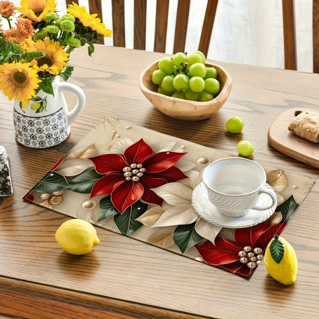 4/6/8pcs Set, New Premium Modern Placemats - Elegant Christmas Theme Linen Series, Suitable for Dining Tables, Coffee Tables, Family Meals, Camping Pi