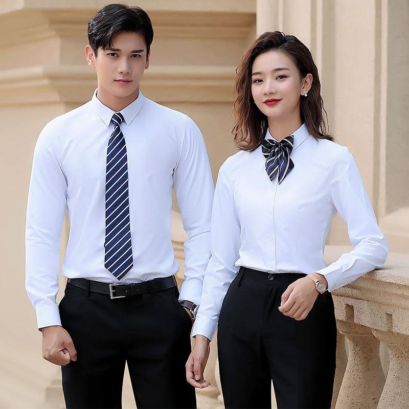 Office Clerk Business Formal Cotton Shirt Men's and Women's Professional Shirt Long Sleeve Overalls Embroidered LOGO