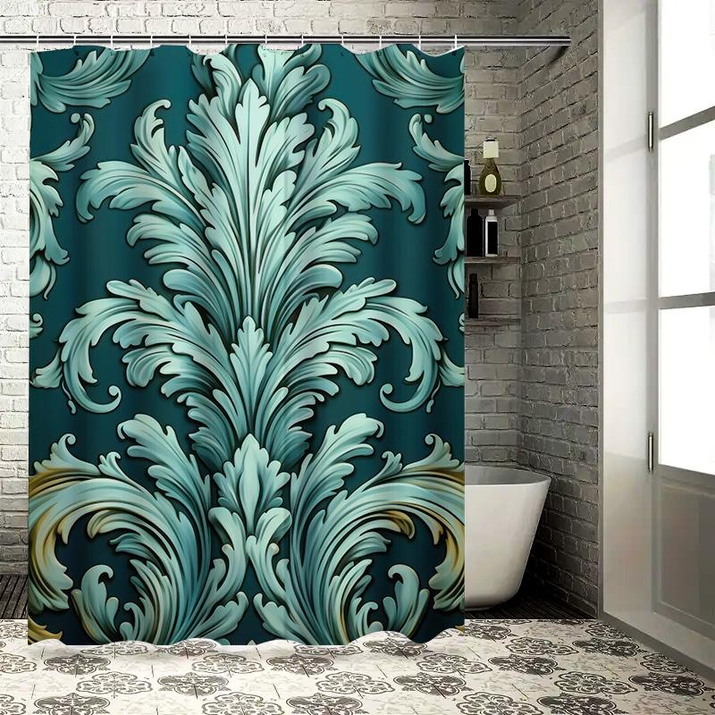 Elegant Waterfall Shower Curtain Luxurious Printed Fabric with Blue Green Color for Bathroom Decor Waterproof Shower Panels Co