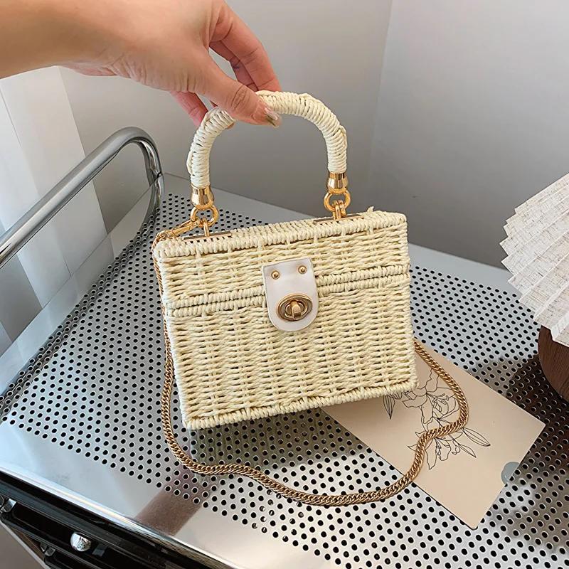 Summer Box Small Purse and Handbags For Women Rattan Straw Woven Crossbody Shoulder Bags Female Fashion Chain Travel Beach bags
