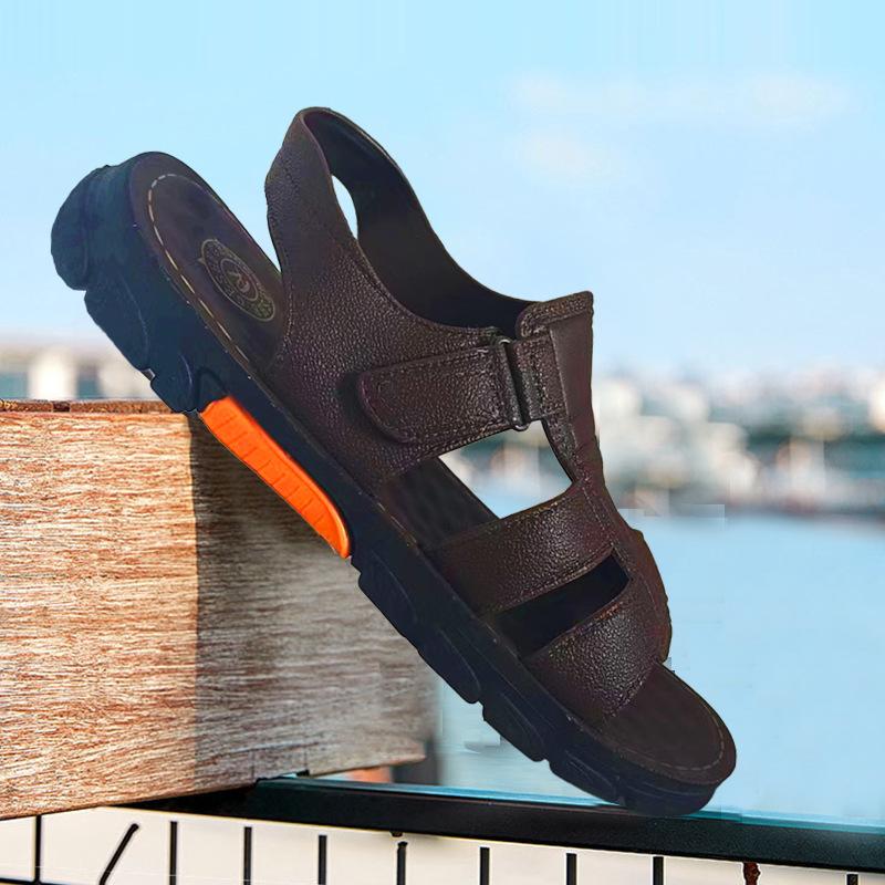 Men's Sandals Summer Soft Leather Soft Sole Non-slip Beach Shoes Men's Casual Trend Outside Cool Slippers
