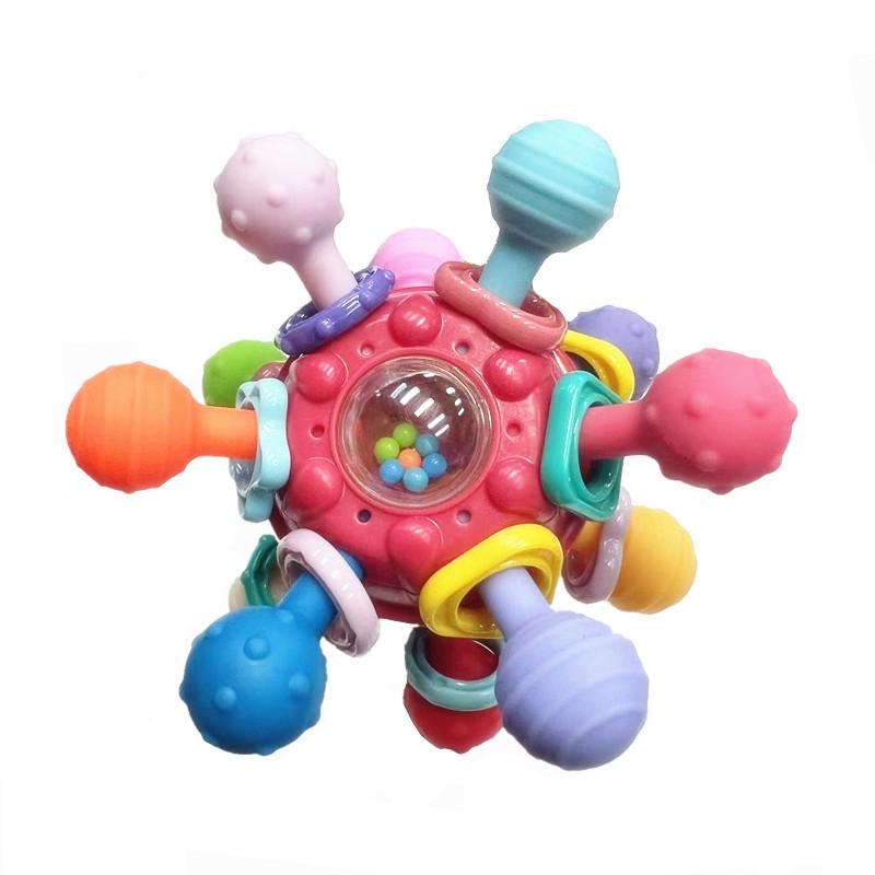 

Silicone Teether Baby Toys 0-12Months Rotating Rattle Ball Grasping Activity Baby Development Toy Baby Sensory Toys for Babies червоний