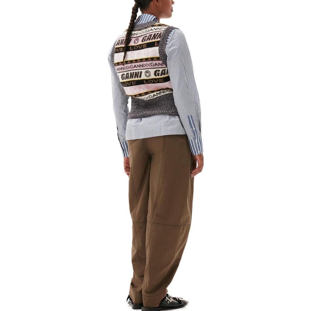 Ganni FW22 Vintage Smiley Face Graffiti Print Embroidered V-Neck Knitted Vest Women Vests Multicolor K1829-554