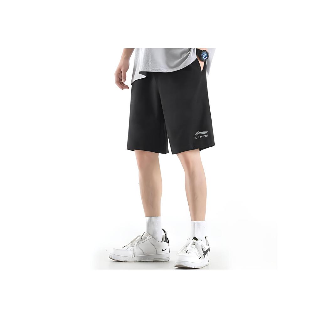 Li Ning Sports Lifestyle Series Minimalist Brand Logo Letter Print Lightweight Loose Fit Drawstring Sports Shorts Unisex shorts Black AKSV291-1