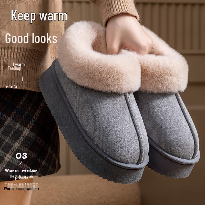 2025 Damen Wasserdichte Wildleder Pelzige Baumwollpantoffeln - Herbst/Winter Indoor Heimgebrauch