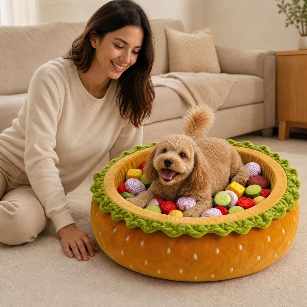 Small Pet Ball Bed with Design - Soft Cotton Cuddler for Cats, Small Dogs and