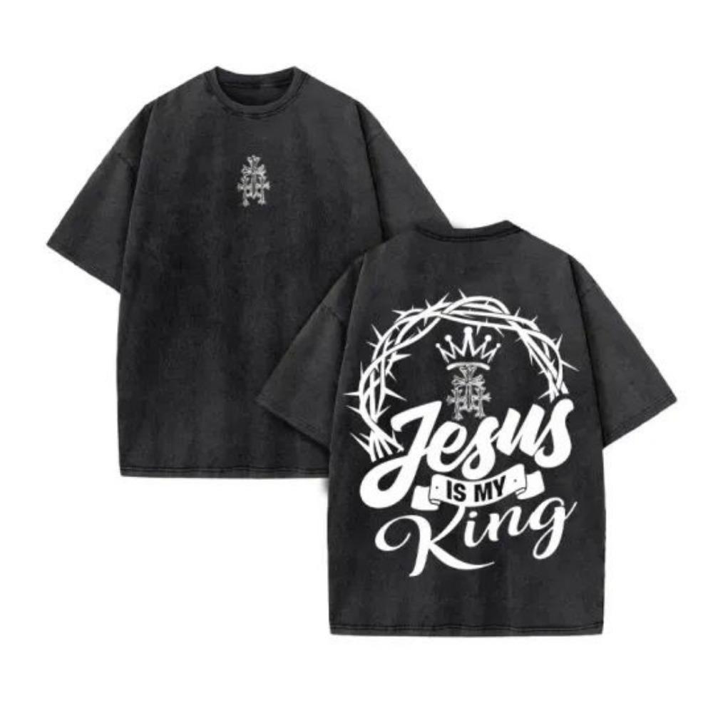 Summer Christian Jesus Men T Shirt Wash Short Sleeve Street Print Vintage T Shirt Oversize T Shirt for Men and Women