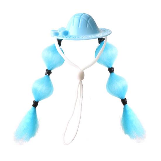 Small Pet Sun Hat Hamster Hat with Double Braids Elastic Strap Adjustable Hat with Wig for Budgies Parrots Roosters Guinea Pigs