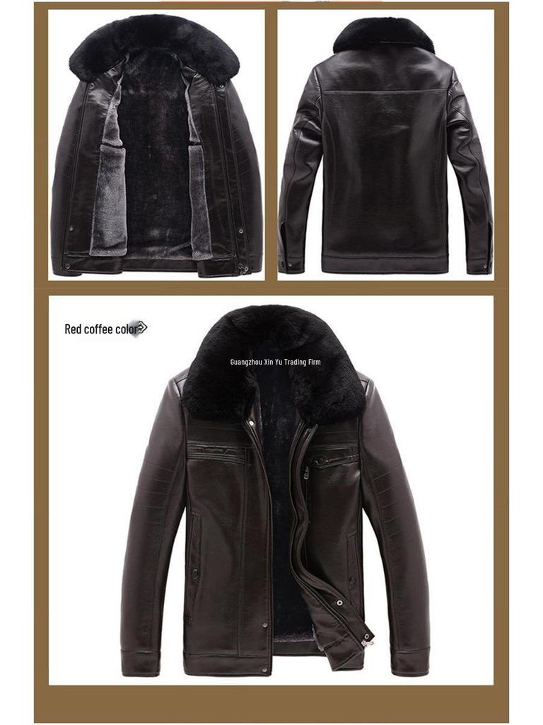 Men's Warm Leather Jacket for Middle-aged & Elderly 
